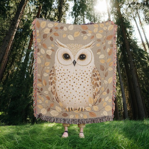 Owl woven cotton throw blanket - owl,